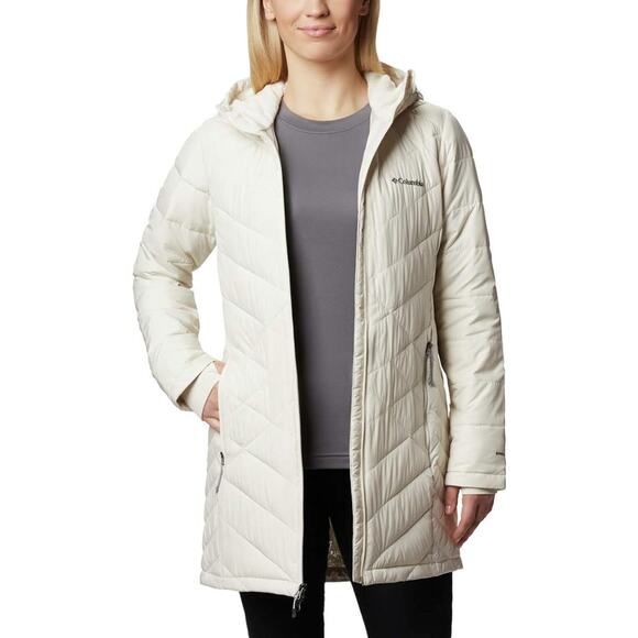 Columbia Size XXL Chalk Heavenly Long Hooded Puffer Jacket Insulated HR7-27 - Picture 1 of 9